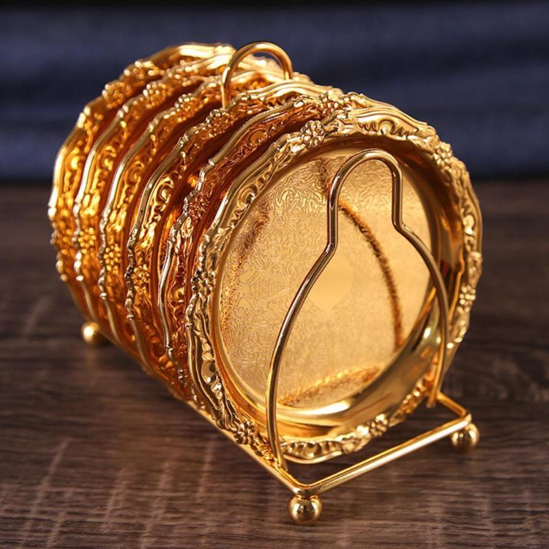 

Mats & Pads Drop 1 Set Cup Mat High Hardness Rust-proof Metal Exquisite Cake Tray With Storage Rack Snack For Home