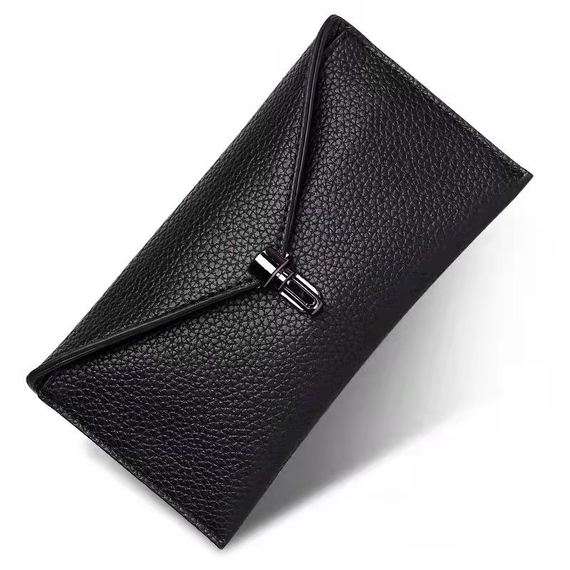 

Genuine cow leather women designer wallets lady long style lock fashion casual phone clutchs female zero card purses no198, Black