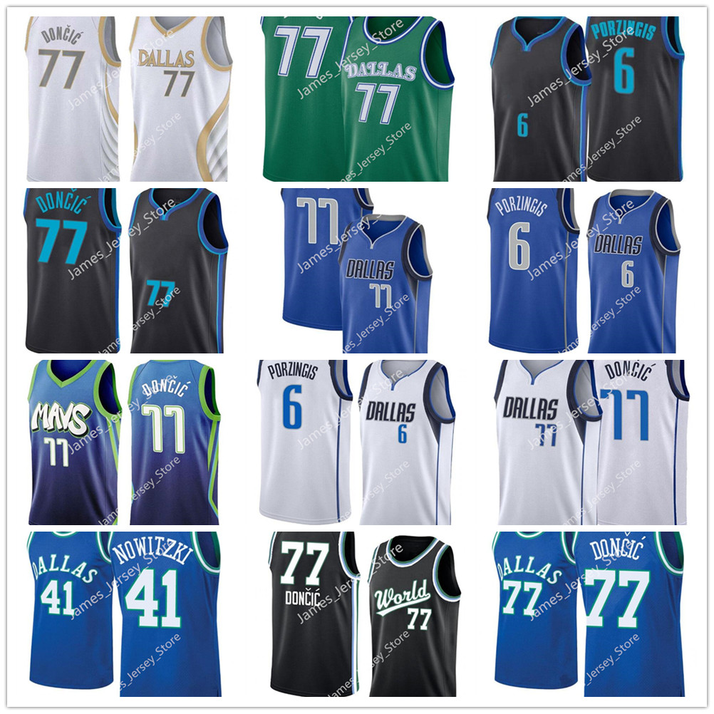 Luka 77 Kristaps 6 Porzingis Doncic Dirk 41 Nowitzki Maillot de basket-ball Lavande 2022 NCAA Maillots universitaires cousus