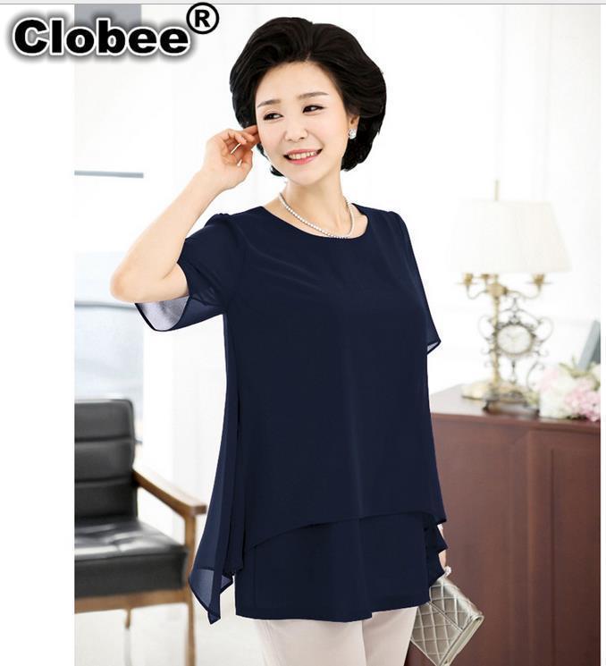 

Women's Blouses & Shirts Sexy Plus Size Women Clothing Mother Summer Middle-Aged Big 7XL Blouse Shirt Short Sleeves Chiffon Blusas Tunique F, Black