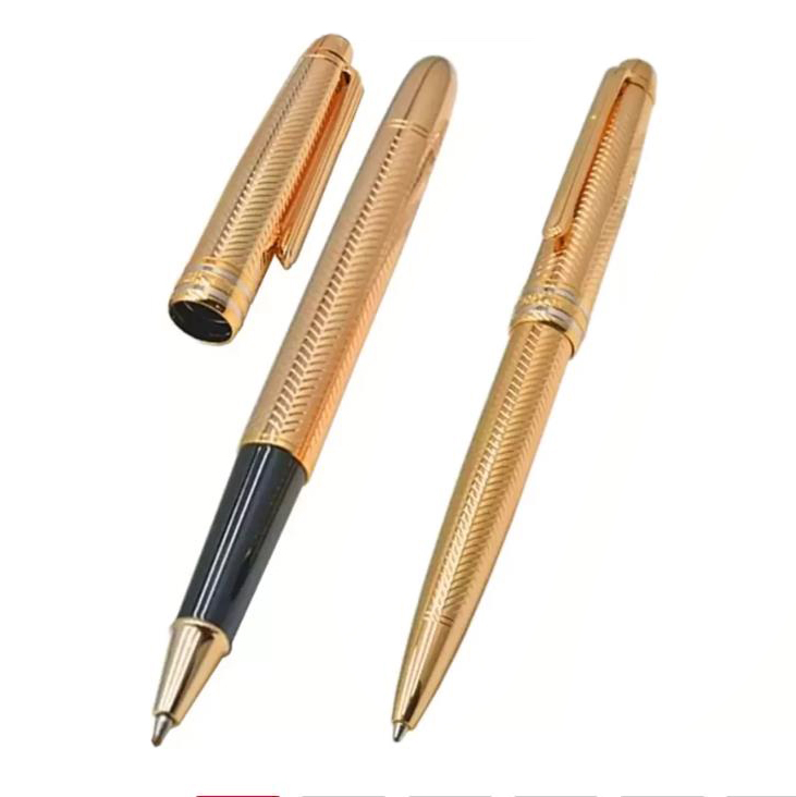 

Promotion Pen Msk-163 Rollerball Ballpoint Pen Golden Silver Metal Stripe Stationery Office School With Series Number