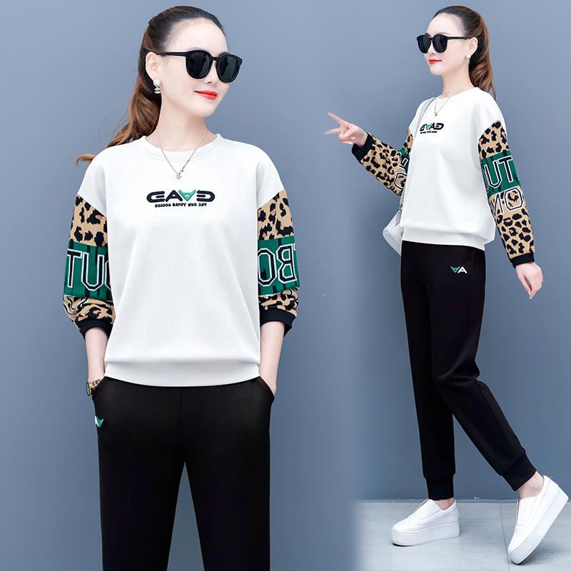 

Women's Two Piece Pants Spring 2022 Womens Fashion Sweater Cotton Casual Plus Size Sets Paneled Long Sleeves Women Clothing Green White Gray, Black
