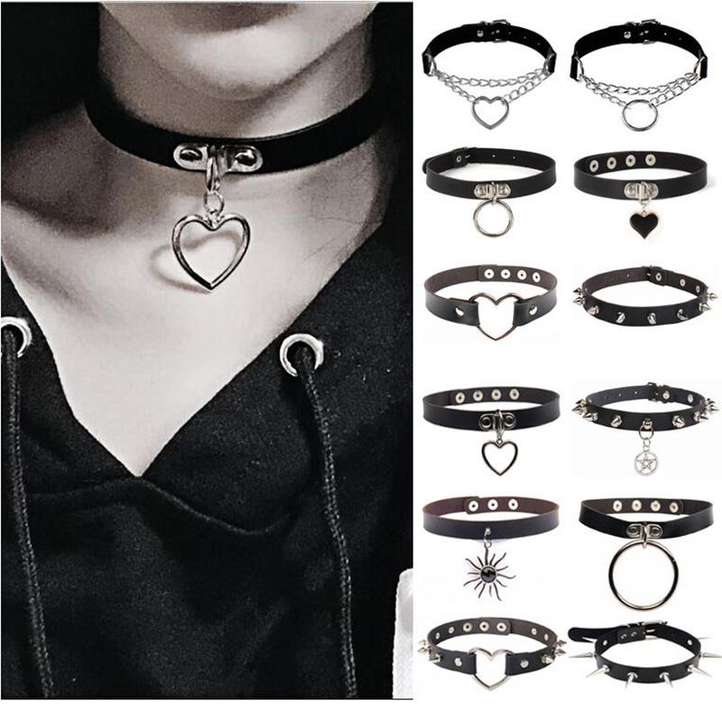 

Chokers Sexy Gothic Choker Necklace Collar For Men Punk Rock Heart Geometry PU Women Bondage Jewelry Chocker