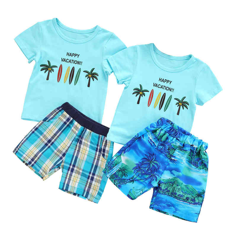 

Citgeett Summer Kids Baby Boys Outfit Coconut Palm Letter Print Short Sleeves Top nBeach/Plaid Shorts Clothing Set J220712