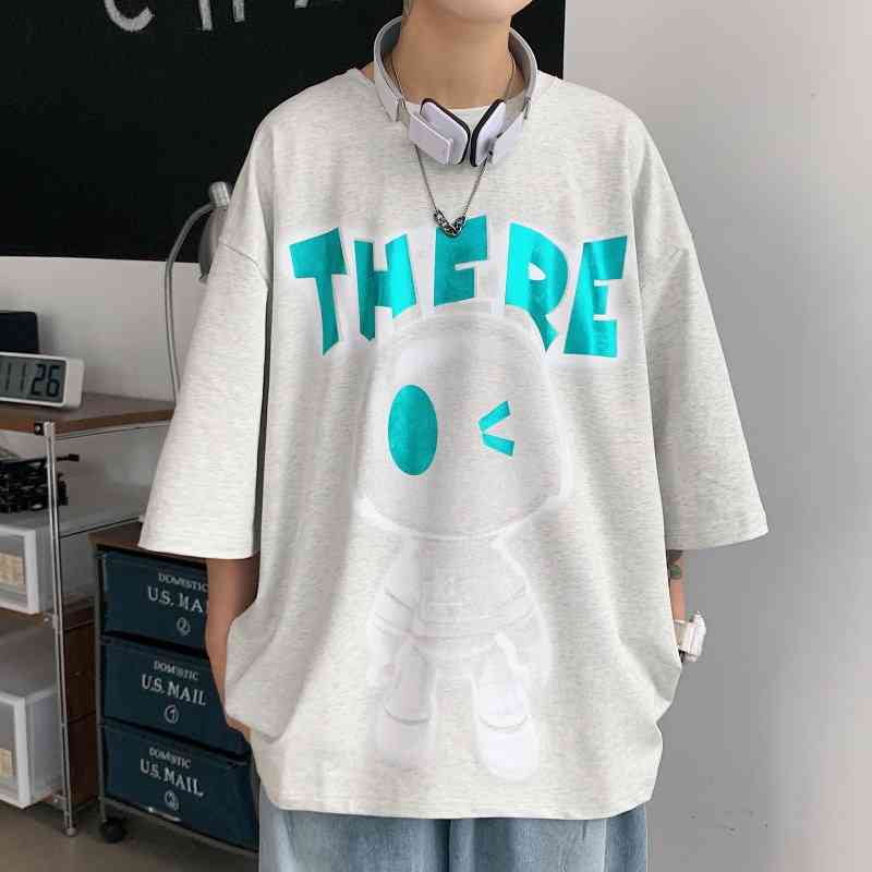 

Men's cotton short sleeve 21 summer new trend printed t-shirt loose and compassionate student fashion men's wear, T330 white