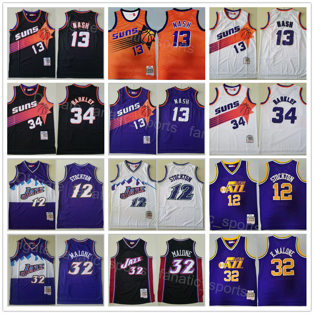 

Basketball Vintage Mitchell and Ness Charles Barkley Jersey Retro 34 John Stockton 12 Karl Malone 32 Steve Nash 13 Sport Breathable Stitched Purple Black White
