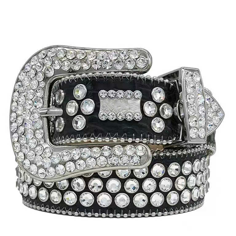 

2022 Designer Bb belt for men women Rhinestone belts with full multicolour shiny diamond rhinestones, Yellow