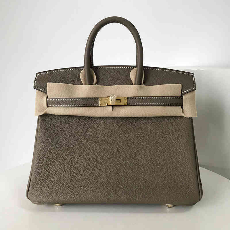 

Handbag Designer Birkins Herme Director Pure Hand Sewing Handmade German Calf Leather Bag 25 Bk25 Elephant Grey Togo Wax Line, Elephant grey 25