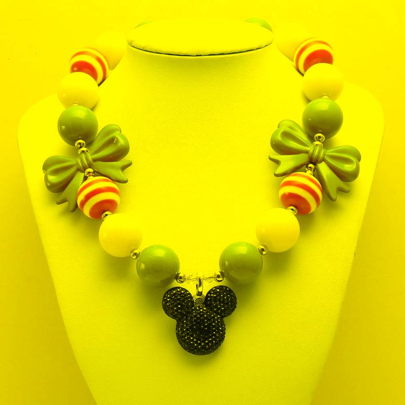 

Pendant Necklaces MHS.SUN 2PCS Mint Pink Color Baby Kid Chunky Necklace Cartoon Girl Kids Bubblegum Bead Children JewelryPendant