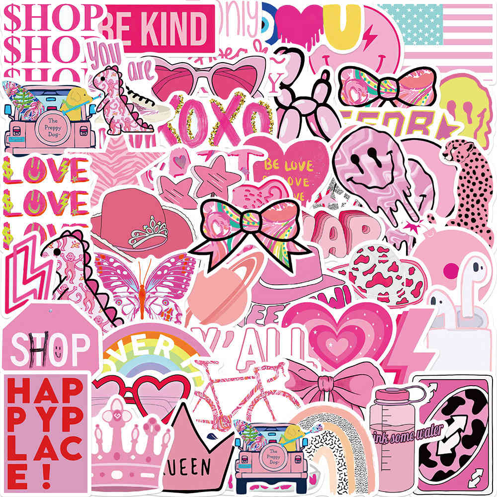 

Waterproof 10/30/50PCS VSCO College Style Cute Pink Anime Cartoon Stickers Aesthetic Phone Water Bottle Laptop Waterproof Sticker for Kids Car sticker, Pink 10pcs