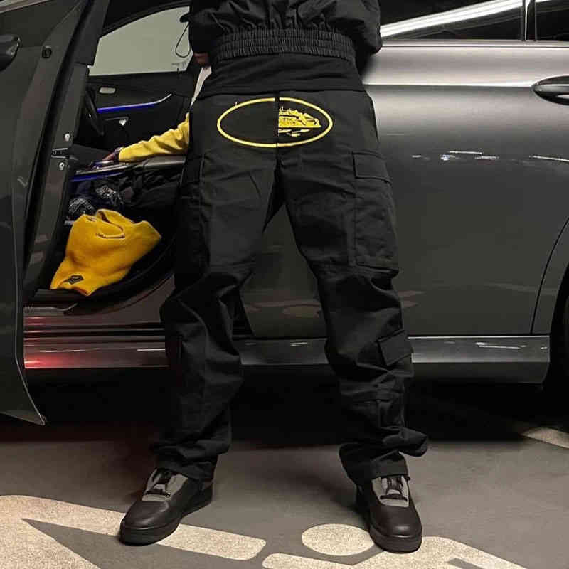 High Street Retro Printed Cargo Pants Mens Hip Hop Casual pantss Multi-pockets Straight Oversized Loose Overalls Trousers Couple Jogger