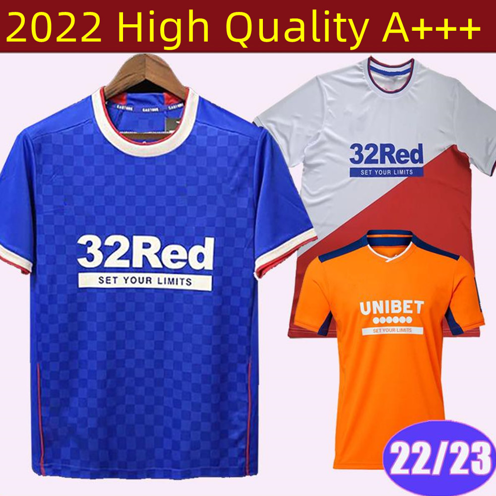

22 23 Rangers Mens Soccer Jerseys HAGI DAVIS MORELOS Home Blue Away White 3rd Football Shirt TAVERNIER FIRTH KAMARA BARKER Uniforms