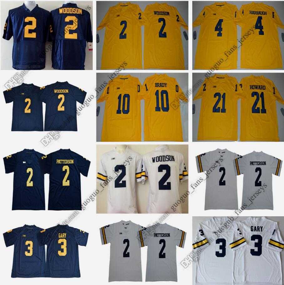 

NCAA Michigan Wolverines Football Jersey Woodson Charles Gary Rashan Harbaugh Tom Brady Desmond Jim Howard White Black High Quality Jersey yellow, As picture
