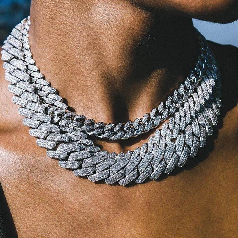 

Chains Top Quality 19MM Miami Cuban China Heavy Necklace 3Row CZ Silver Color Gold Iced Out Cubic Zirconia Women Men Hip Hop JewelryChains