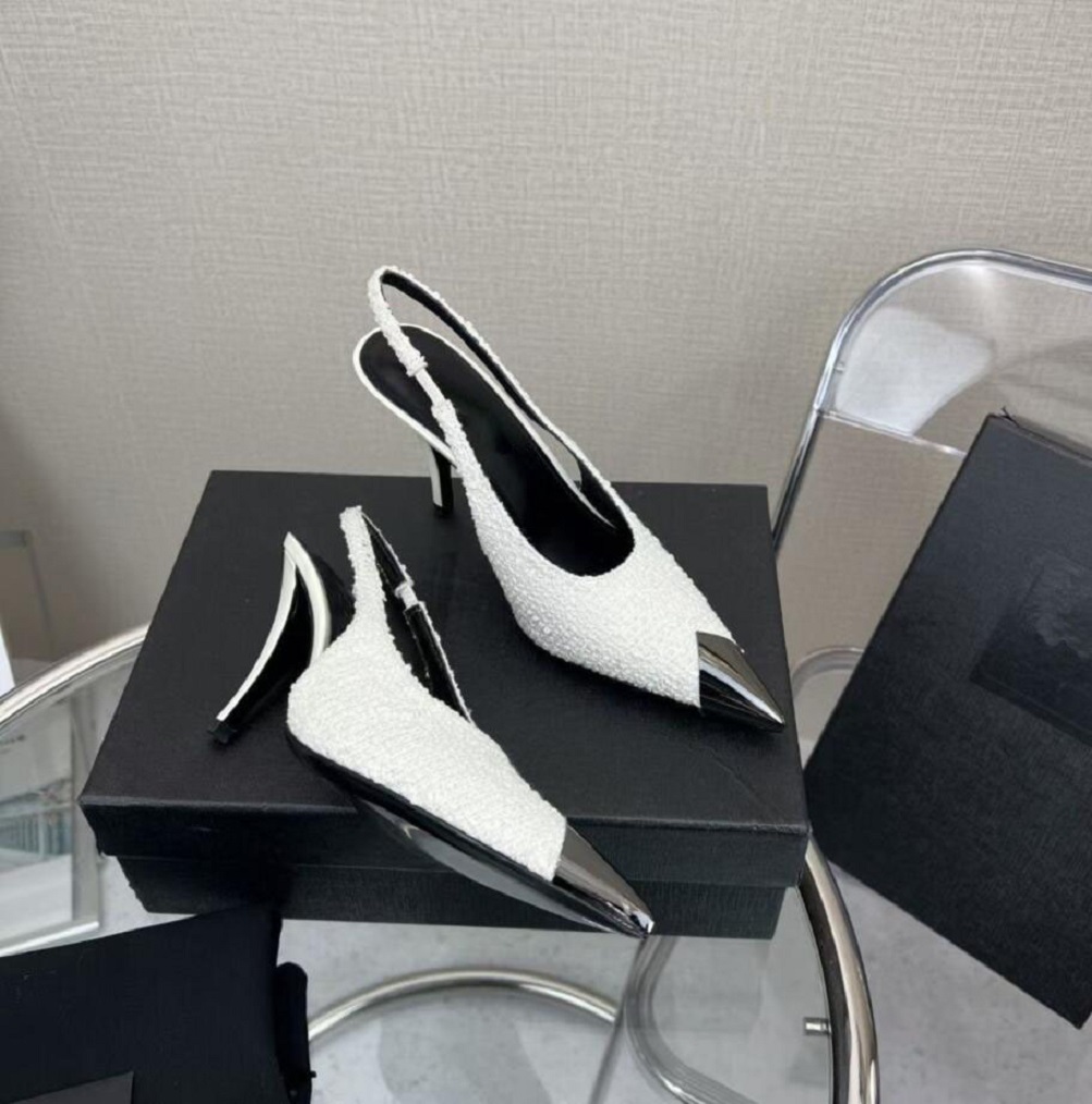 

Elegant Women Vesper Sandals Shoes For Women Slingback Patent Leather Metal Toe Cap Lady Pumps Fashion High Heels Comfort Walking EU35-40BOX