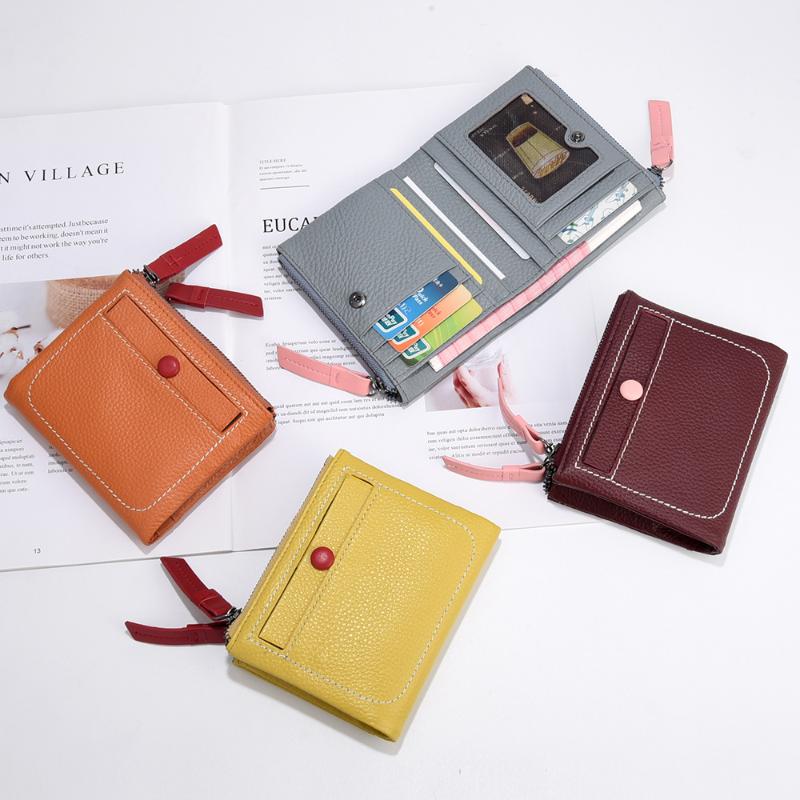 

Wallets Women Hipster Short Leather Wallet Fashion Double Zipper Coin Purse Soft Multi-card Ladies Genuine Flap BagWallets, Yellow