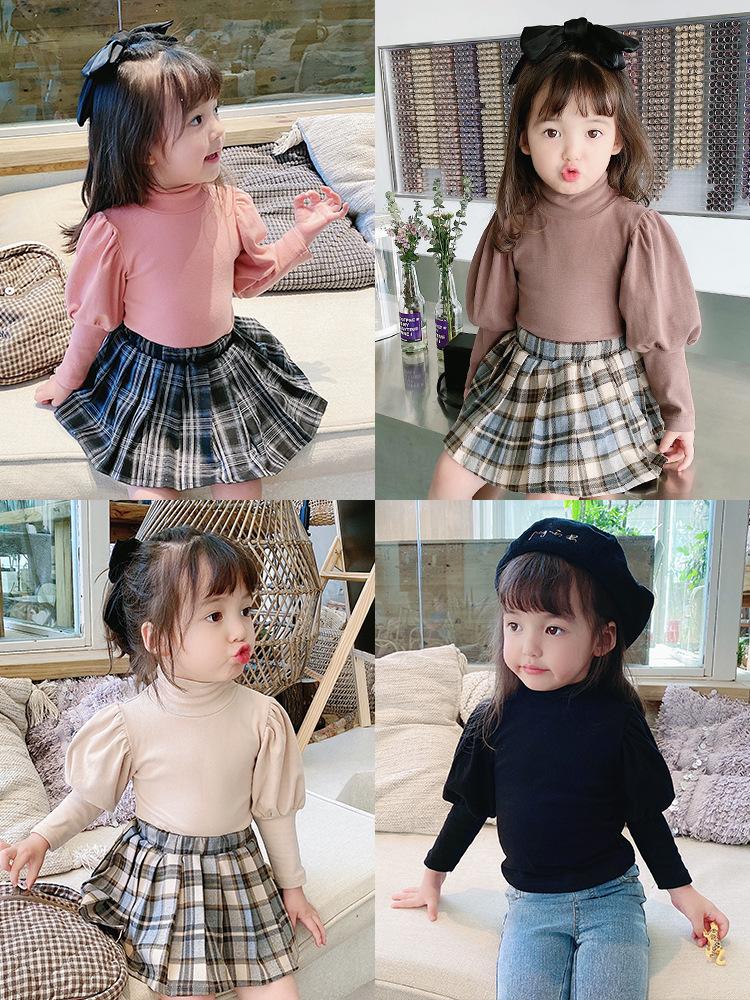 

T-shirts Girls Long Sleeve T-shirt Baby Girl Design Sense Bottoming Top Children 2022 Autumn Clothes Style Puff SleeveT-shirts, Beige