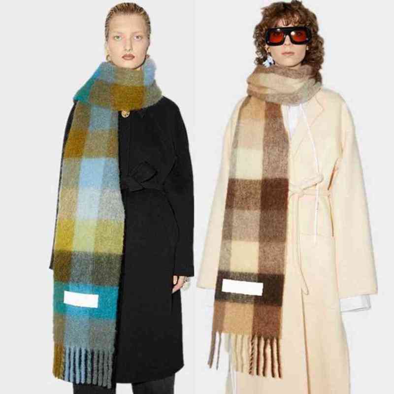 

Ac Same Autumn and Winter Imitation Cashmere Thick Beard Scarf Rainbow Lattice Mohair Warm Female Student Scarf Shawl