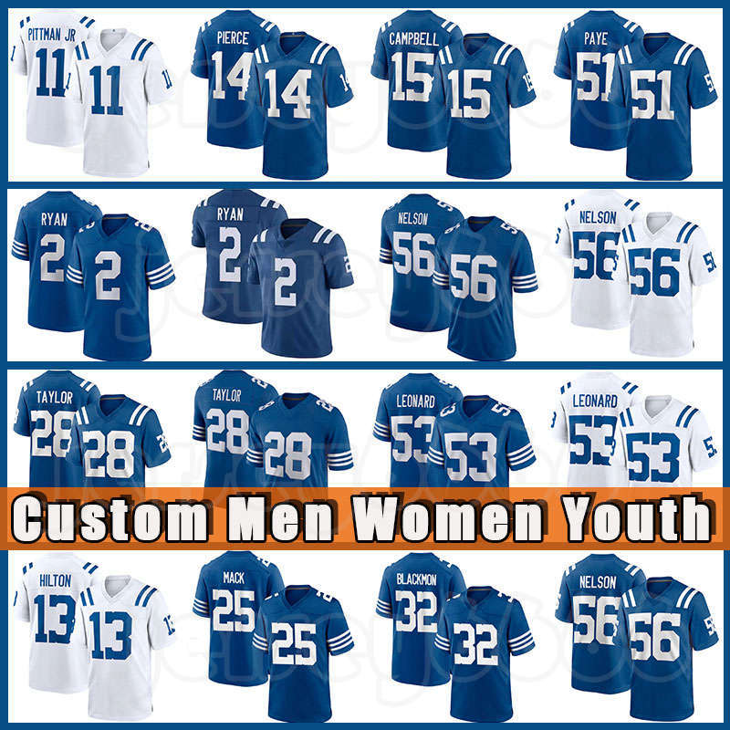 

28 Jonathan Taylor 56 Quenton Nelson Football 2 Matt Ryan Jersey 11 Michael Pittman Jr Darius Leonard Colt Stephon Gilmore Kenny Moore II Alec Pierce DeForest Buckner, Custom men (x m)