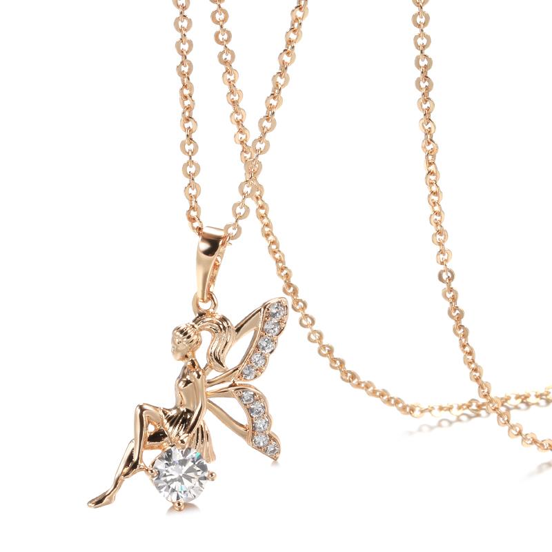 

Chains Kinel Exquisite Angel Necklaces 585 Rose Gold Micro Wax Inlay Natural Zircon Hollow Flower For Women Vintage Jewelry