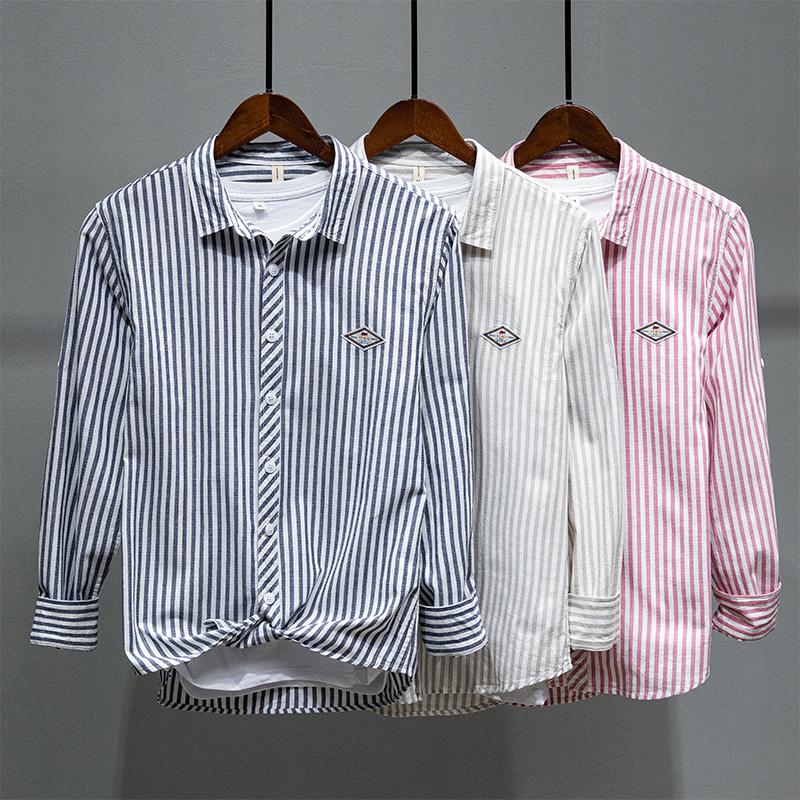 

Men's Casual Shirts Italy Brand Long Sleeve Stripe Shirt Men Cotton Spring For Comfortable Mens Chemise Camisa OverhemdMen's, Blue