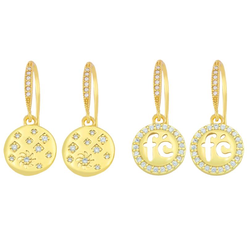 

Dangle & Chandelier Copper Zircon Fe Letter Drop Earrings White Stone Gold Plated Round Accessories For Women Ersy31Dangle