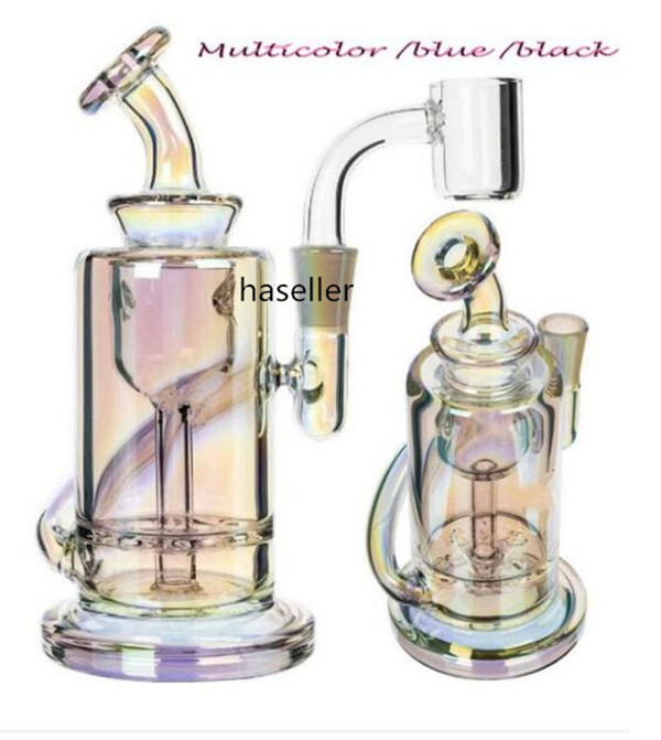 

Mini Oil Rigs Rainbow Glass Water Bongs Hookahs Recycler Dab Bong Smoke Pipe Percolator with 10mm Banger