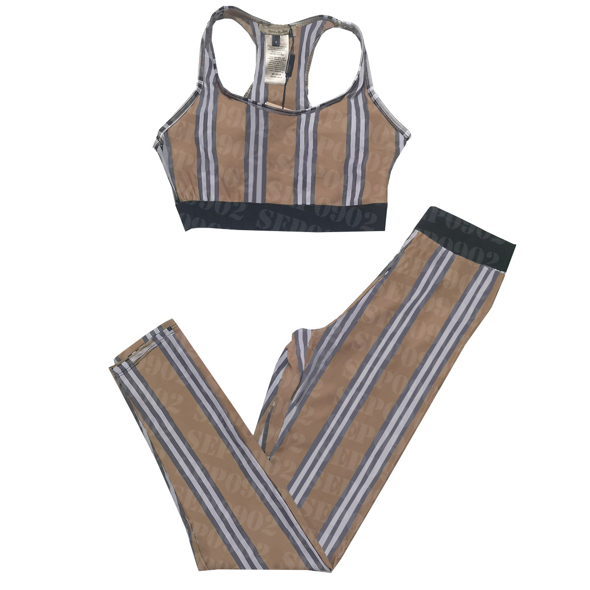 

Stripe Print Yoga Outfit Women Sleeveless Sport Bra Highly Elastic Sports Leggings Summer Quick Dry Fitness Wear, As pic