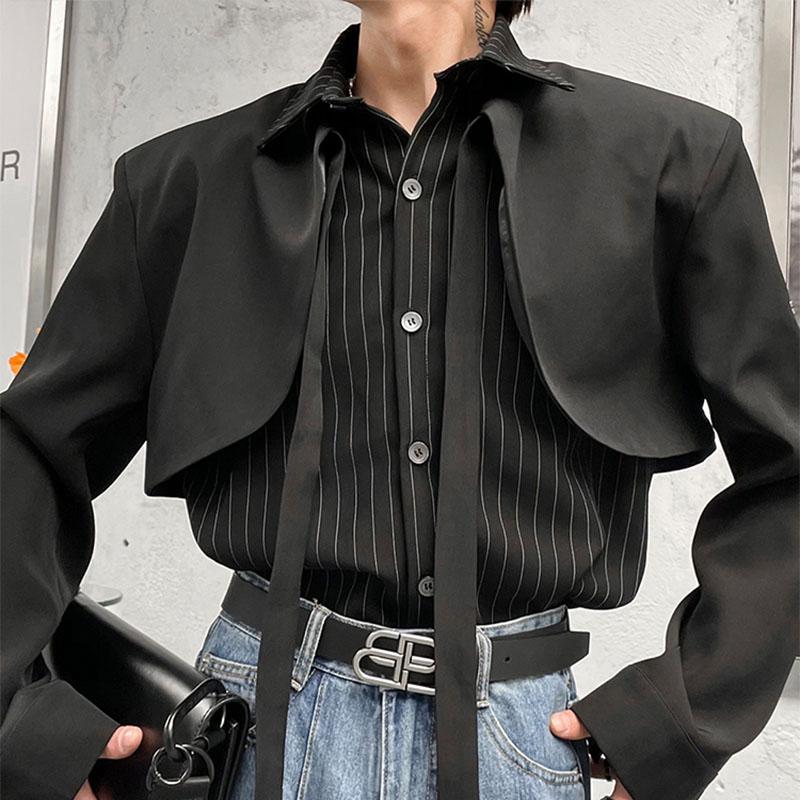 

Men's Casual Shirts Fashion High-quality Fried Street Black Fake Two-piece Shirt Spring Niche Design Trend Men's Tie ShirtMen's, Lack sleeves