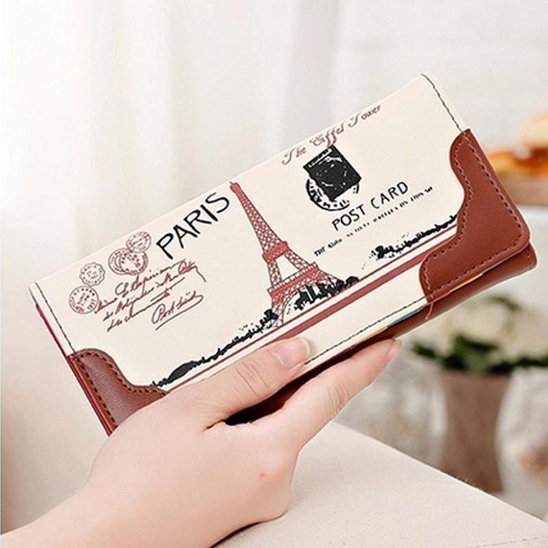 

Storage Bags Women Girl Long Hand Hold Wallet Coin Purses Clutch Money Clip PU Leather Card Holders Printed Paris Flags Eiffel Tower