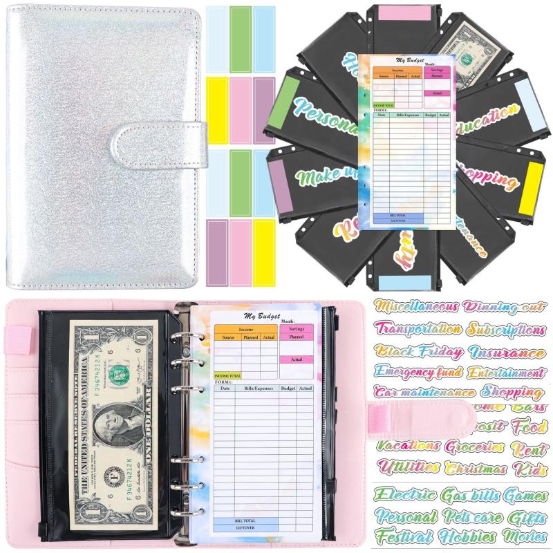

Notepads Glitter Money Budget Planner Binder With 10Pcs Zipper Envelopes Cash For Budgeting Organizer BindeNotepads