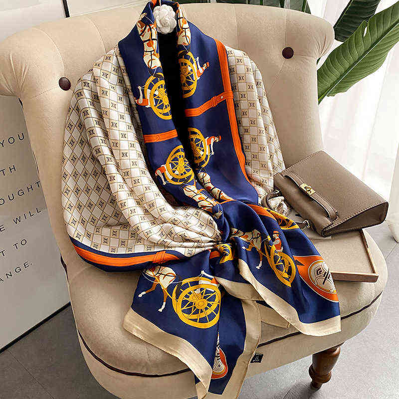 

2022 Luxury Brand Silk Scarf Women Summer Long Shawls Wrap Hijab Scarves Femme Pashmina Echarpe Designer Beach Stole Bandana Y220419