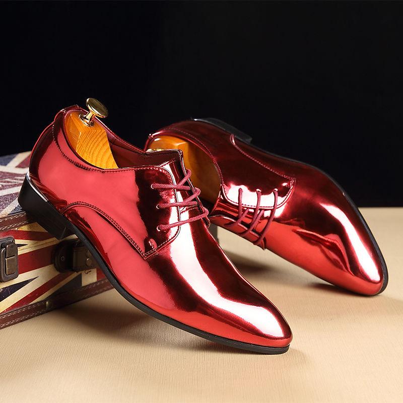 

Dress Shoes WEH Wedding Men Leather Trending Pointed Toe 2022 Fashion Bright Casual Business Red Large Size 47 48, Blue