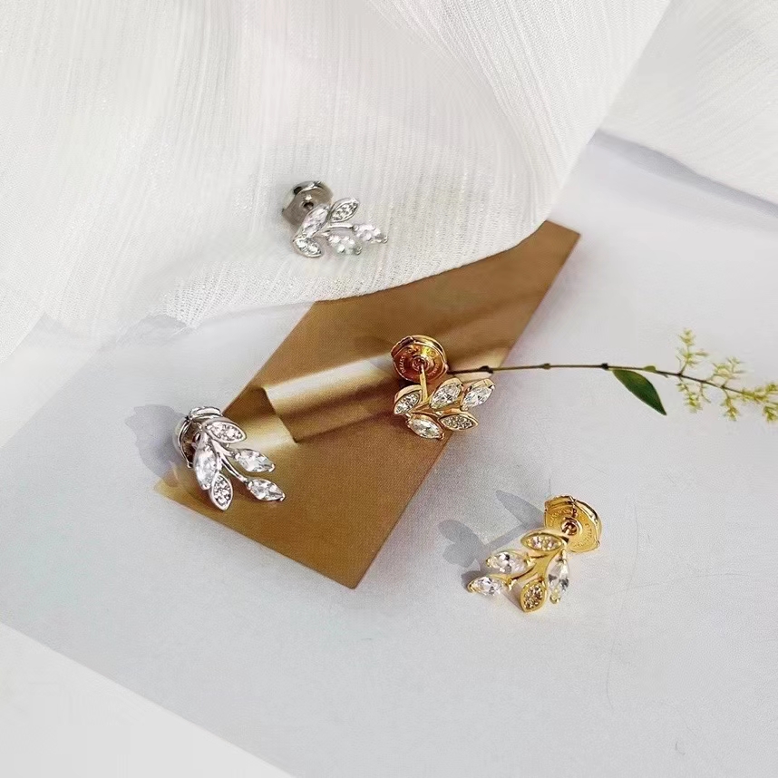 

Earrings leaf design Heavy industry golden zirconium Dangle & Chandelier inlaid luxury inlay Designer Jewelry Women couple Wedding Party engagement gift Lovers