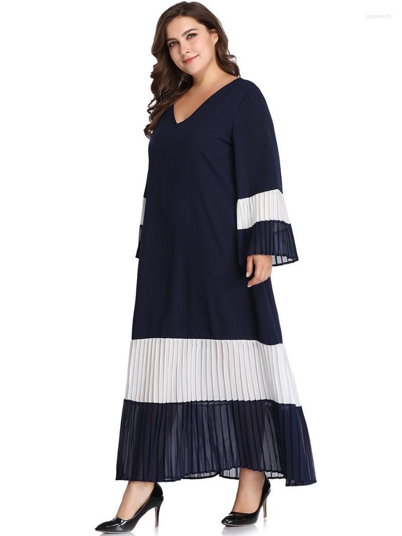 

Plus Size Dresses Maxi Dress 4xl Long Sleeve Flared Pleated Evening Casual Elegant Large A Line V Neck Women Clothing For PartyPlus Jasp22, Blue dress
