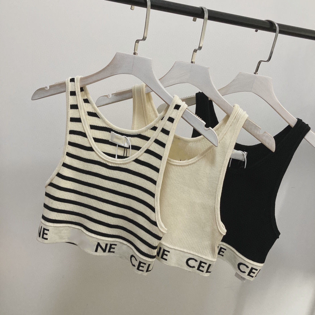 Women's Tanks Designer For Women Camis Sleeveless Fashion Summer Embroidered Striped Knit Vest Letter Woman Top Clothing Size S M White Blac-image-775256998