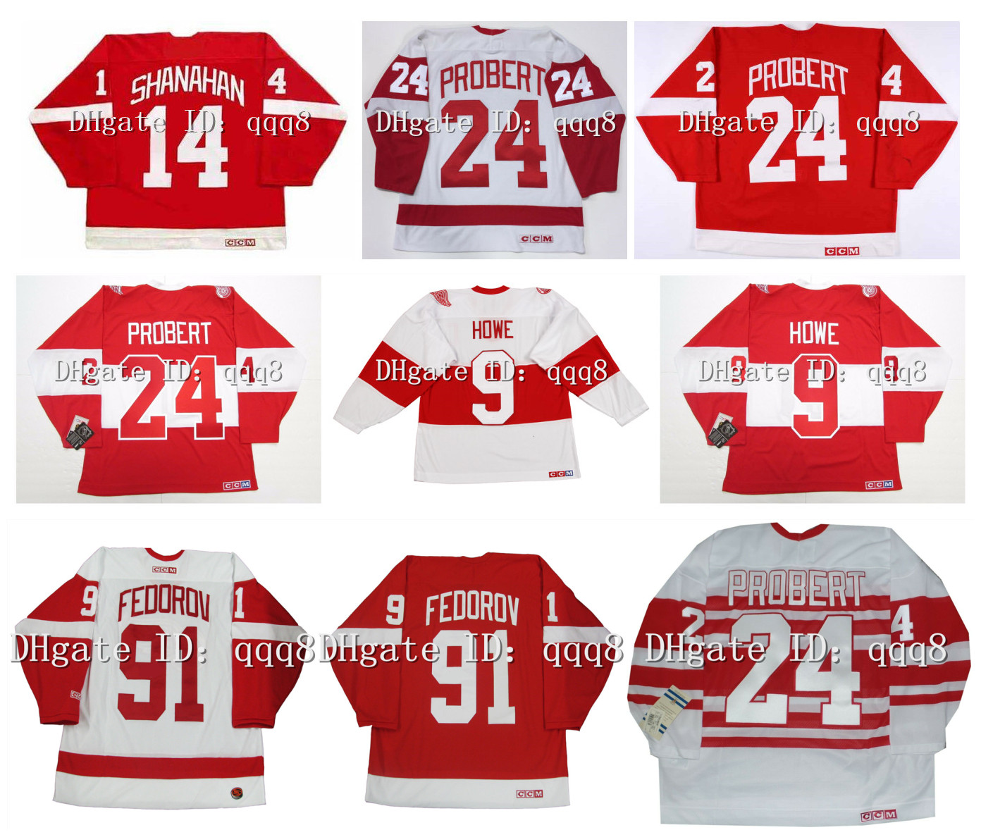 

Vintage CCM Hockey Jerseys 14 Brendan Shanahan 24 BOB PROBERT 55 LARRY MURPHY 9 Gordie Howe 91 Sergei Fedorov 20 REDMOND Red White Size S-4XL, As pic