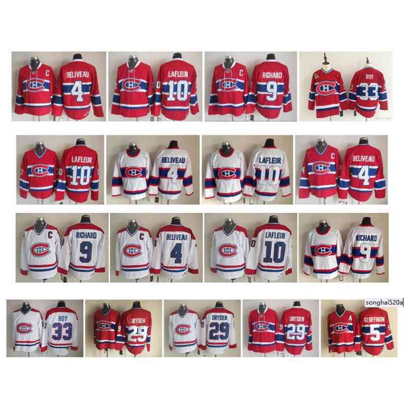 

95 Vintage Montreal Canadiens Jersey 33 Patrick Roy 4 Jean Beliveau 9 Maur Richard 10 Guy Lafleur 29 Ken Dryden 5 Geoffrion CCM Hockey nhl's Jerseys, As pic