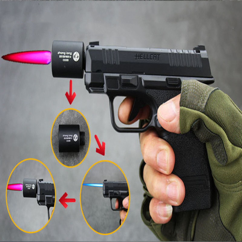 

Personality Creative Pistol Lighter Metal Body Turbocharged Red Flame Direct Injection Welding Gun Cigarette Lighter Small Gift