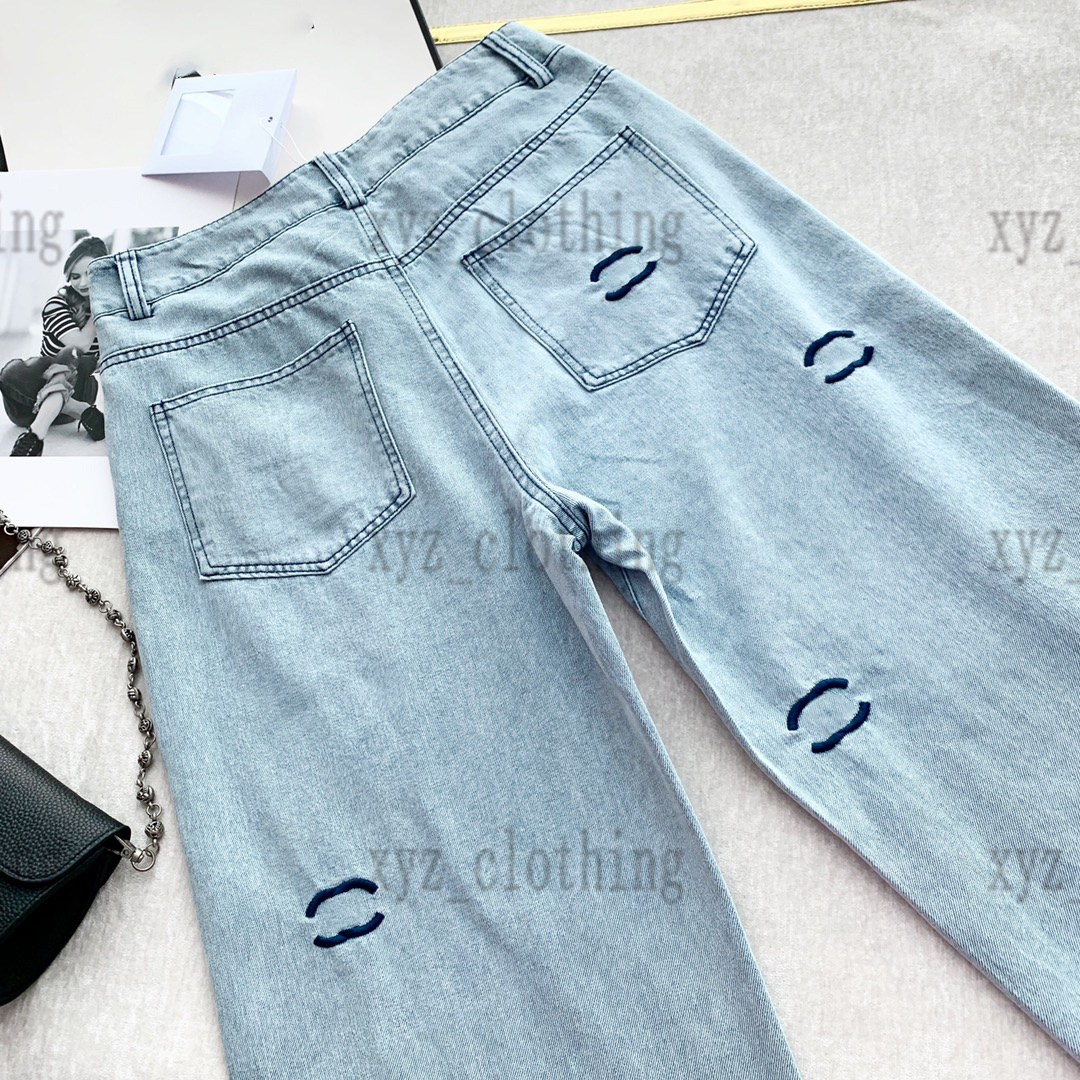 

Embroidered C logo slimming denim trousers 2022ss summer womens shorts brand designer long jeans fashion high-end female straight trousers for women size SML, 03