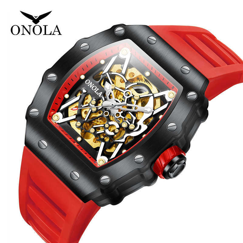 

Fully automatic mechanical watch men silicone belt fashion sport waterproof watch, Black 1