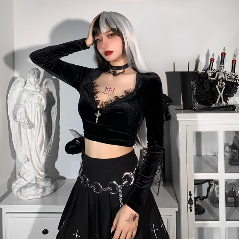 

Women' Blouses & Shirts Women Sexy V-neck Blouse Fashion Gothic Retro Elegant Black Lace Wrap Long Sleeve Top Shirt Polera Mujer #G2Women