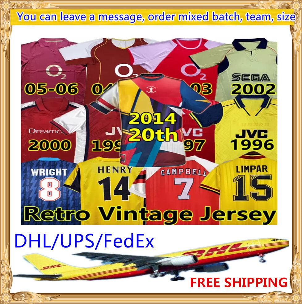 

DHL UPS FedEx Free Gunners HENRY Retro Soccer Jerseys Arsen HIGHBURY PIRES REYES 2004 02 03 05 06 92 93 94 95 96 98 99 BERGKAMP ADAMS Persie, White