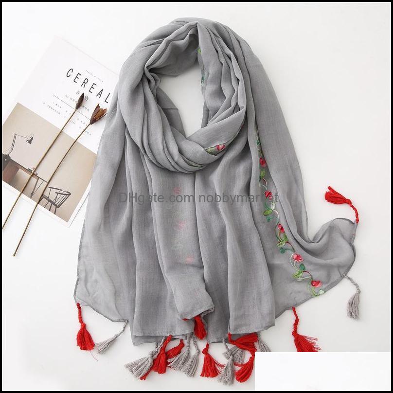 

Antumn Solid Color Women Scarves And Shawls High Quality Embroidery Muslim Hijab Scarf Foards 180X90Cm Drop Delivery 2021 Wraps Hats Glov