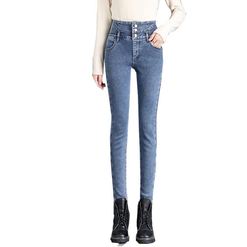 

Women's Jeans Women Winter Warm 2022 Elegant High-waist Stretch Trousers Plus Velvet Thickening Large Size Slim Female Pants F022, Blue