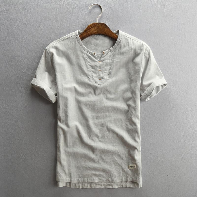 

Men's T-Shirts 2022 Summer Cotton Linen Short Sleeve Shirt Slim Thin Pullover T Shirts Comfortable Breathable Tees For Men, Gray