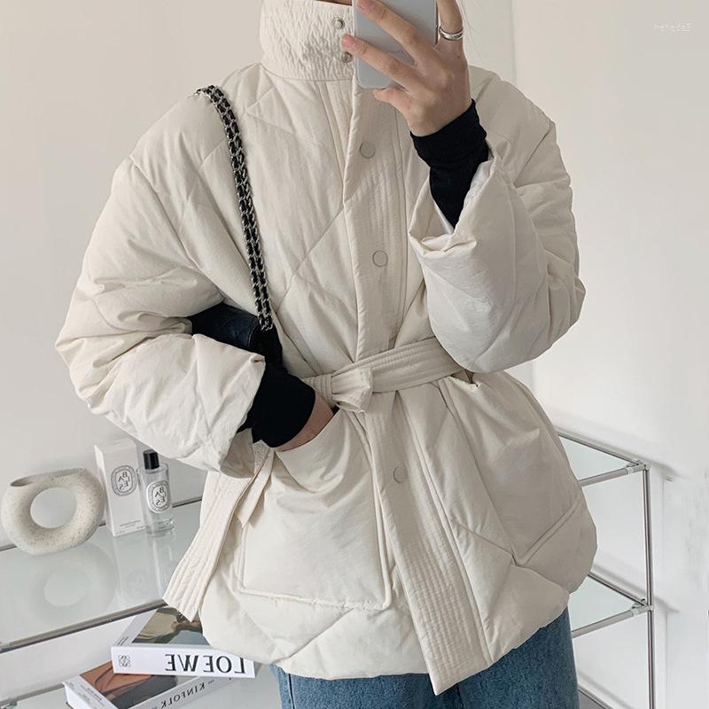 

Women's Trench Coats Loose Winter Jacket Thick Cotton Padded Women Single-Breasted Zippers Belt Female Parka Stand Collar JacketWomen's, Beige