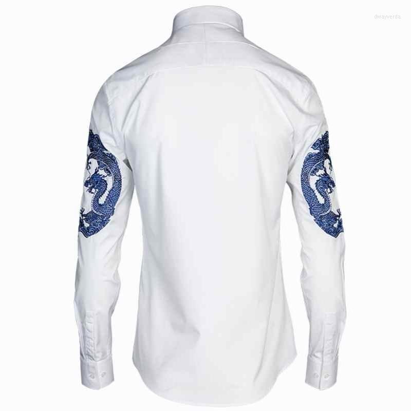 

Men's Dress Shirts Fashion Mens Casual Long Sleeve Turn Down Collar Single Button Male Cotton Royal Dragon And CheungMen's Dway22, White