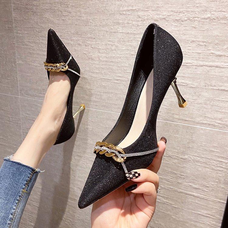

Dress Shoes 2022 Fashion Sexy Heels Pumps Pointed Head Crystal Luxury Wedding Women Woman, Black
