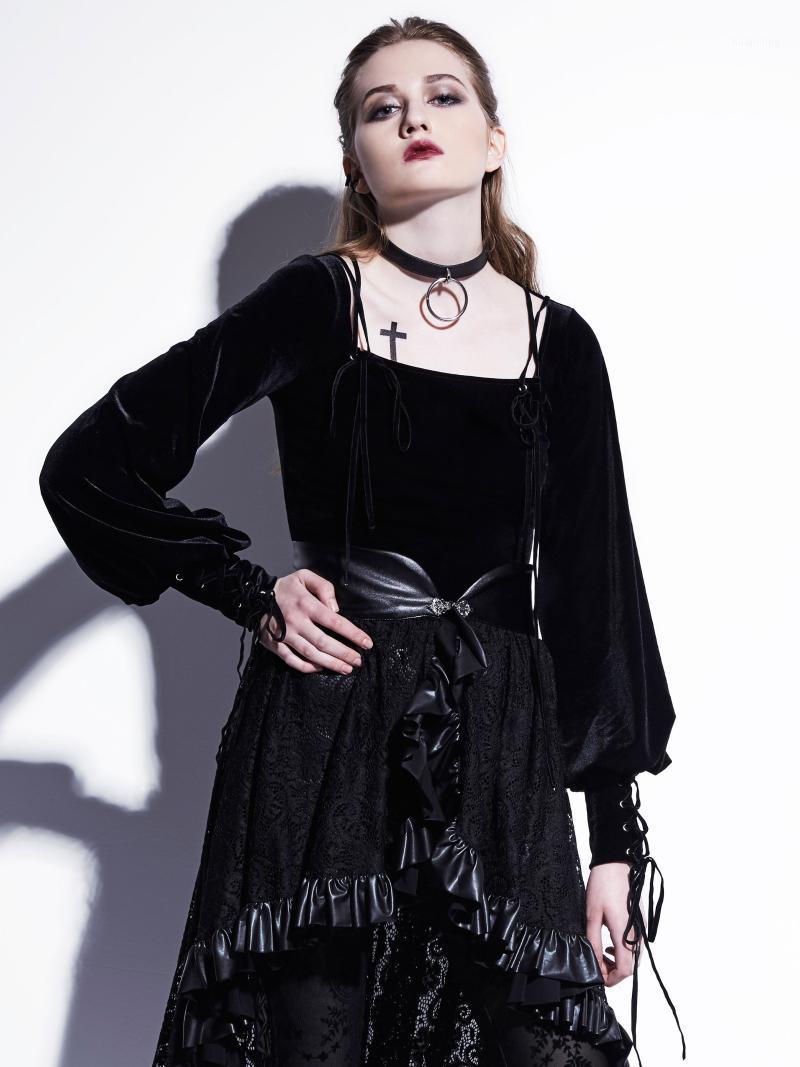 

Rosetic Gothic Velvet Blouse Women Short Shirt Lace Up Fashion Casual Black Lantern Long Sleeve Spring 2022 Vintage Blouses Women' & Shirts